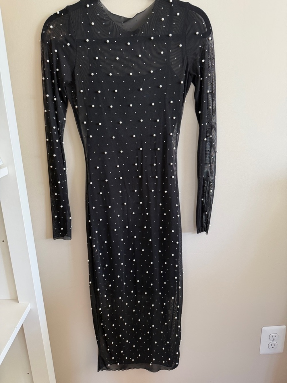 Sincerely Jules Black Long Sleeve Pearl-Studded Midi Dress